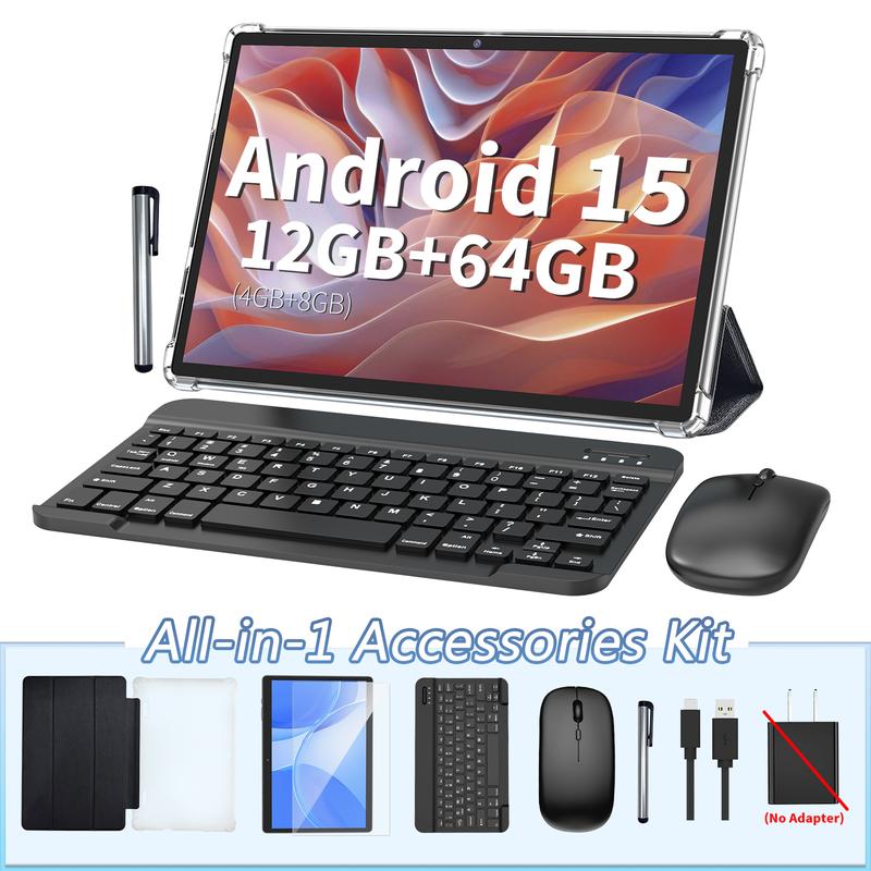 טאבלט, טאבלט אנדרואיד 2025 עם מקלדת, 14GB+265GB+1TB, טאבלטים סלולריים 4G עם חריץ סים כפול, טאבלטים 2 ב-1 בגודל 10.1 אינץ' עם אוקטה ליבות ומסך Incell, Wifi 5G, 7000 מיליאמפר/שעה, נעילת פנים, עכבר, כיסוי
