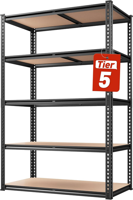 מדפי אחסון מתכת מתכווננים בני 5 קומות, יחידת מדפי אחסון למוסך למחסן, מזווה, מרתף, מדף כלים כבד