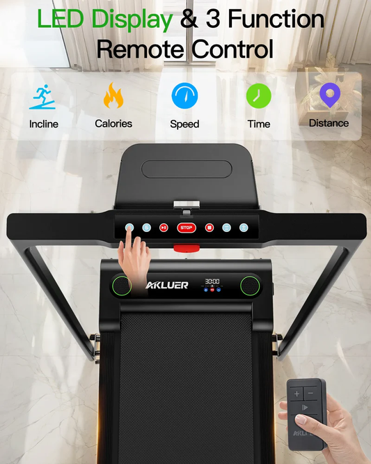 [ידית אחיזה מתקפלת עם שיפוע מתכוונן של 5%] הליכון כושר מתקדם , 2 ב-1 לשימוש ביתי ומשרדי , ידית אחיזה נוחה, משטח רחב במיוחד, ריפוד גומי סופג זעזועים, מהירות ריצה מירבית של 12 קמ"ש, שלט רחוק לתפעול מהיר ופשוט