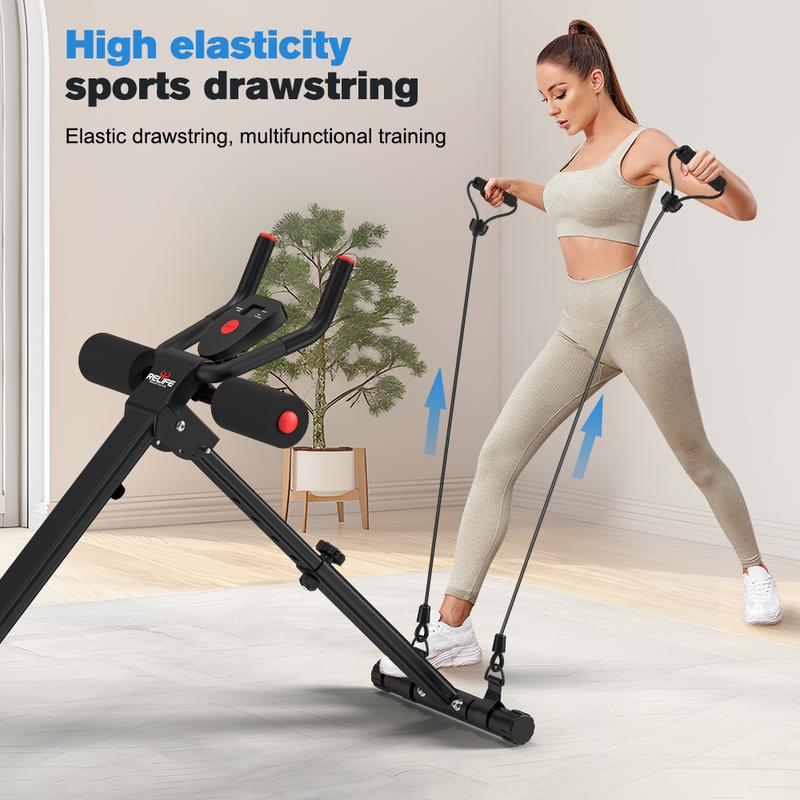 Relife Sports Adjustable Foldable Ab Trainer Machine with LCD Monitor | Home Gym Core, Abs & Waist Shaper | Knee Protection & Resistance/Elastic Bands | Arm, Leg & Buttocks Workout Equipment | Beginner-Friendly