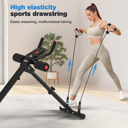 Relife Sports Adjustable Foldable Ab Trainer Machine with LCD Monitor | Home Gym Core, Abs & Waist Shaper | Knee Protection & Resistance/Elastic Bands | Arm, Leg & Buttocks Workout Equipment | Beginner-Friendly
