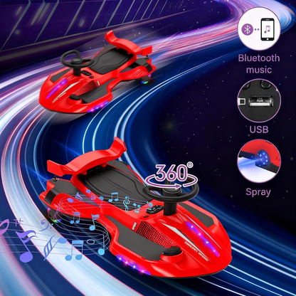 רכב ממונע לילדים 12V בעיצוב קארטינג ספורטיבי מופעל על ידי סוללה חשמלית, סיבוב 360 מעלות, נגן MP3 מובנה, תאורת לד מדליקה צעצוע ממונע לגילאי 3 עד 8
