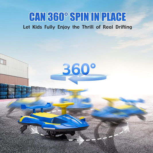רכב ממונע לילדים 12V בעיצוב קארטינג ספורטיבי מופעל על ידי סוללה חשמלית, סיבוב 360 מעלות, נגן MP3 מובנה, תאורת לד מדליקה צעצוע ממונע לגילאי 3 עד 8