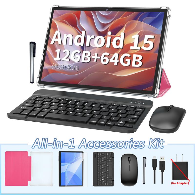 טאבלט, טאבלט אנדרואיד 2025 עם מקלדת, 14GB+265GB+1TB, טאבלטים סלולריים 4G עם חריץ סים כפול, טאבלטים 2 ב-1 בגודל 10.1 אינץ' עם אוקטה ליבות ומסך Incell, Wifi 5G, 7000 מיליאמפר/שעה, נעילת פנים, עכבר, כיסוי